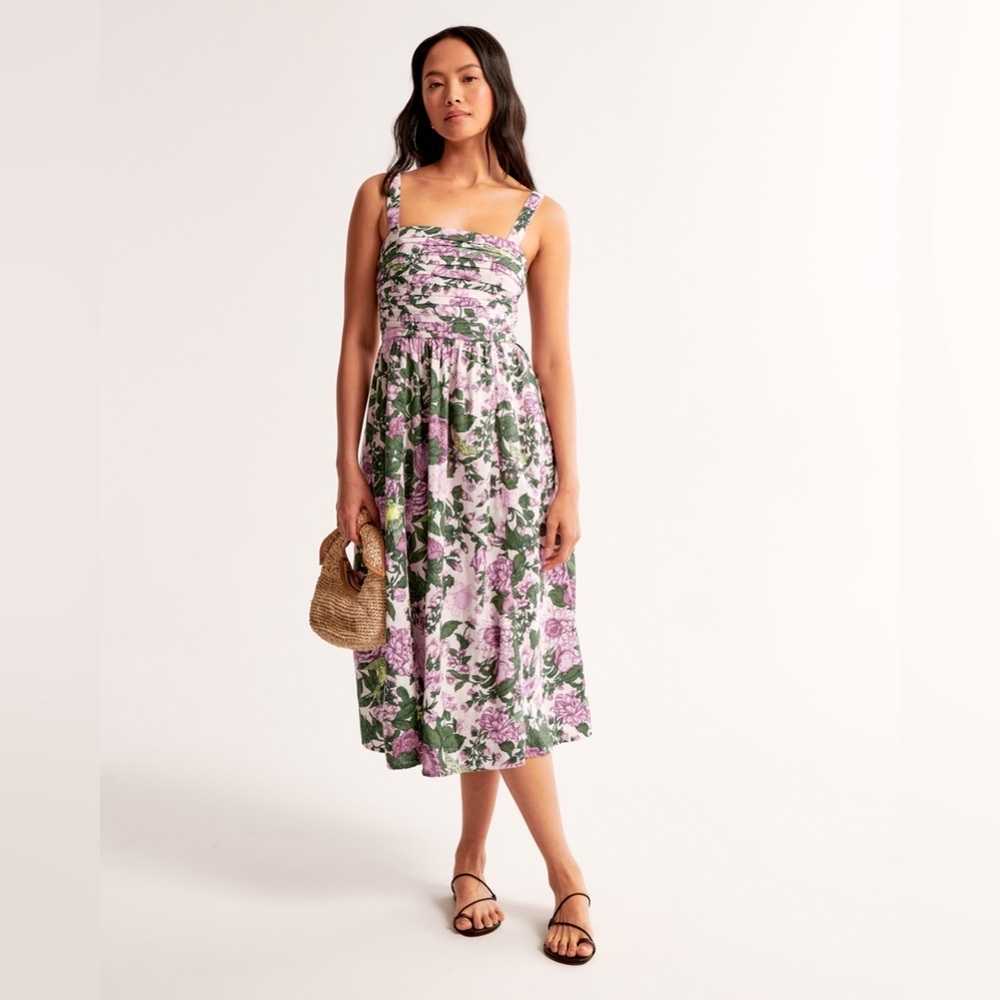 NWT Abercrombie & Fitch | A&F Emerson Linen-Blend Wide Strap Midi Dress Floral